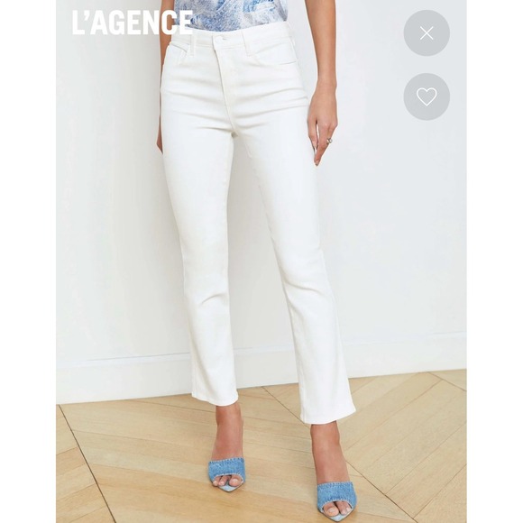 L'Agence Tati Coated Bootcut Jeans Women's 31  Blanc High Rise Super Stretch NEW - Picture 2 of 16